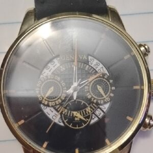 Geneva Elegant Black and Gold Timepiece